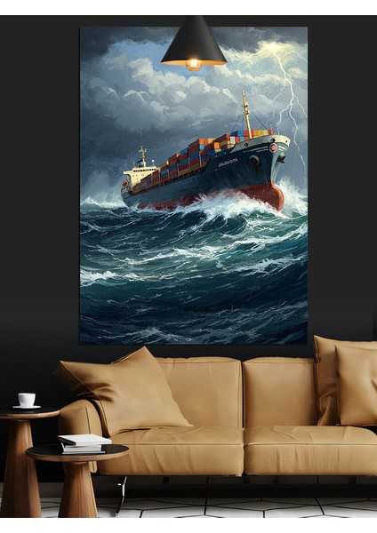 Fırtınada Yük Gemisi Dekoratif Kanvas - Mdf Ahşap Tablo fiyatları