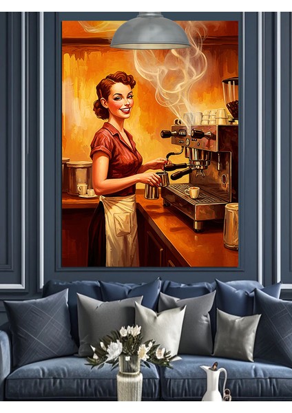 Kahve Yapan Kadın Dekoratif Kanvas - Mdf Ahşap Tablo