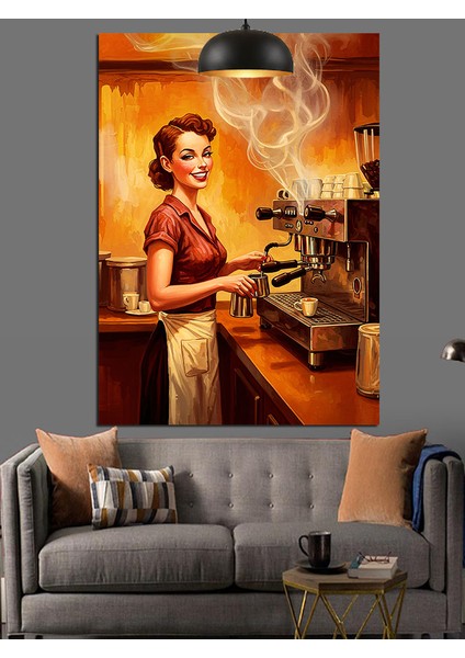 Kahve Yapan Kadın Dekoratif Kanvas - Mdf Ahşap Tablo fiyatları