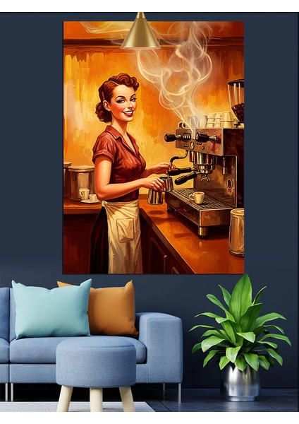Kahve Yapan Kadın Dekoratif Kanvas - Mdf Ahşap Tablo modelleri