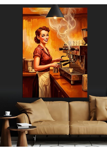 Kahve Yapan Kadın Dekoratif Kanvas - Mdf Ahşap Tablo fırsatları