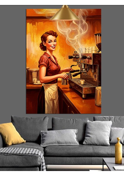 Kahve Yapan Kadın Dekoratif Kanvas - Mdf Ahşap Tablo indirimleri