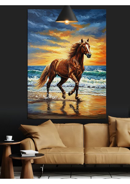 Deniz Kenarı At Dekoratif Kanvas - Mdf Ahşap Tablo