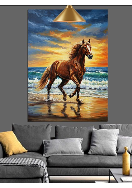 Deniz Kenarı At Dekoratif Kanvas - Mdf Ahşap Tablo fiyatları