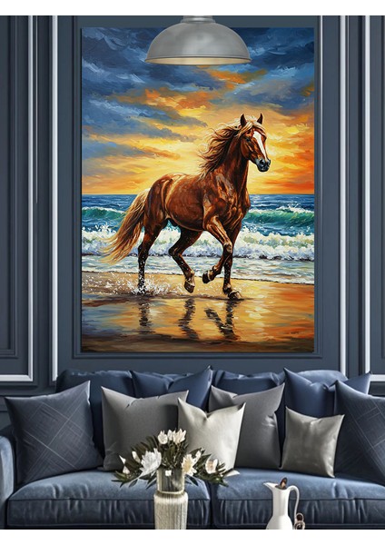 Deniz Kenarı At Dekoratif Kanvas - Mdf Ahşap Tablo modelleri