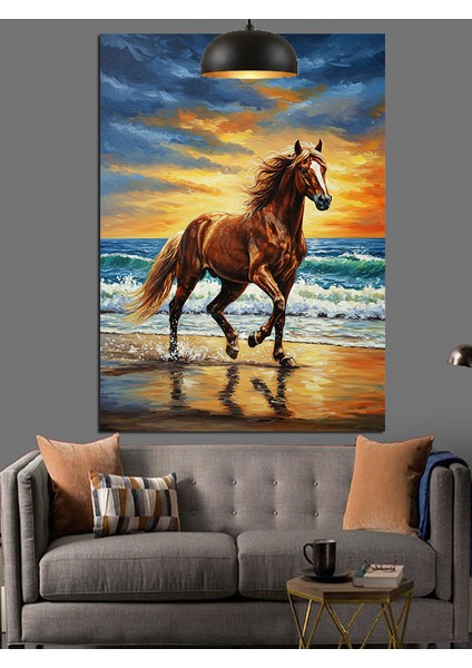 Deniz Kenarı At Dekoratif Kanvas - Mdf Ahşap Tablo fırsatları