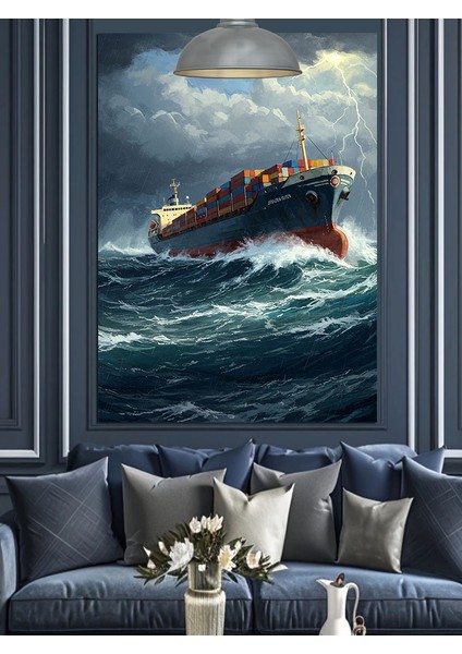Fırtınada Yük Gemisi Dekoratif Kanvas - Mdf Ahşap Tablo fırsatları