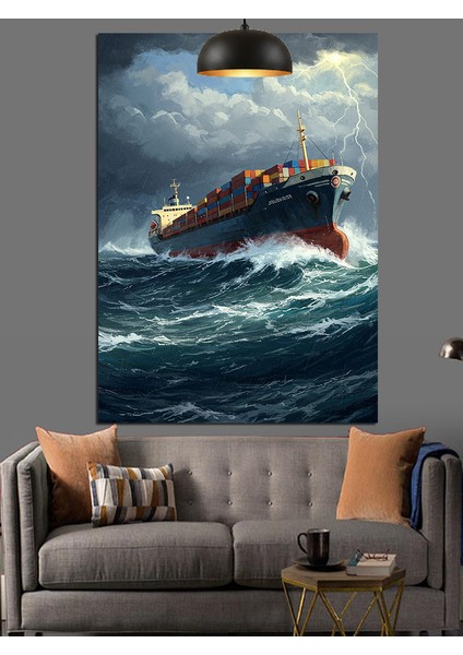 Fırtınada Yük Gemisi Dekoratif Kanvas - Mdf Ahşap Tablo indirimleri