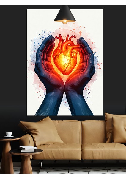 Ellerde Parlayan Kalp Dekoratif Kanvas - Mdf Ahşap Tablo