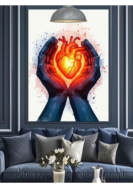 Ellerde Parlayan Kalp Dekoratif Kanvas - Mdf Ahşap Tablo modelleri