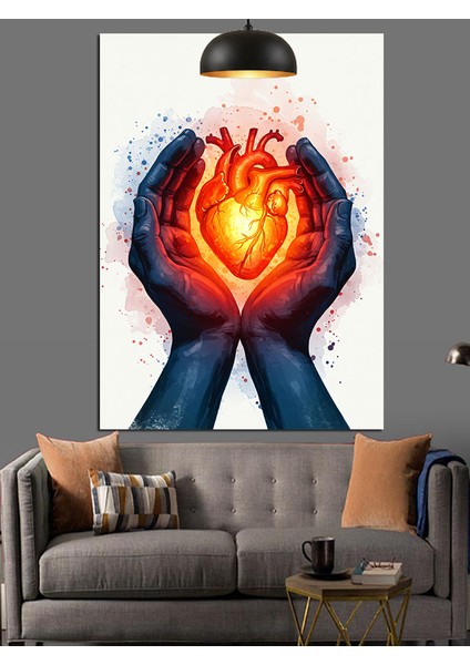 Ellerde Parlayan Kalp Dekoratif Kanvas - Mdf Ahşap Tablo fırsatları