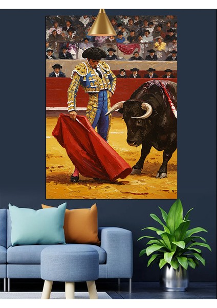 Arenada Boğa Güreşi Dekoratif Kanvas - Mdf Ahşap Tablo