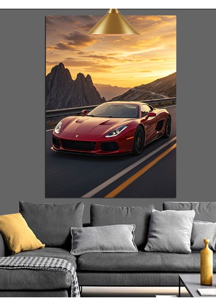 Kırmızı Spor Araba Dekoratif Kanvas - Mdf Ahşap Tablo