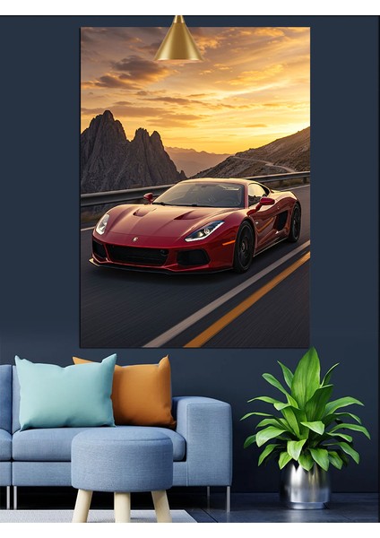 Kırmızı Spor Araba Dekoratif Kanvas - Mdf Ahşap Tablo fırsatları