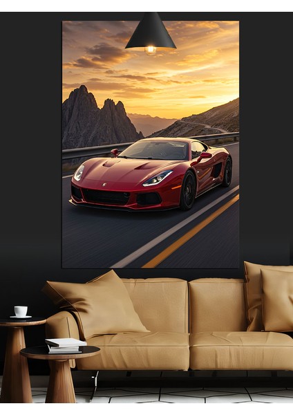 Kırmızı Spor Araba Dekoratif Kanvas - Mdf Ahşap Tablo indirimleri