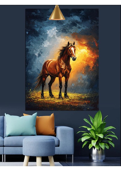 Yağmurlu Koşan At Dekoratif Kanvas - Mdf Ahşap Tablo
