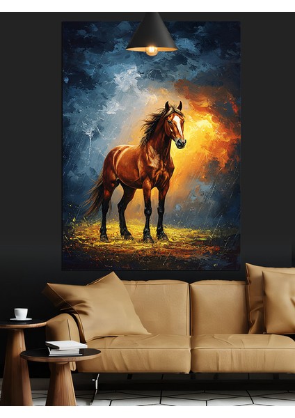 Yağmurlu Koşan At Dekoratif Kanvas - Mdf Ahşap Tablo fiyatları