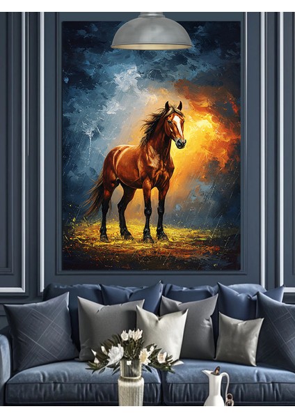 Yağmurlu Koşan At Dekoratif Kanvas - Mdf Ahşap Tablo fırsatları