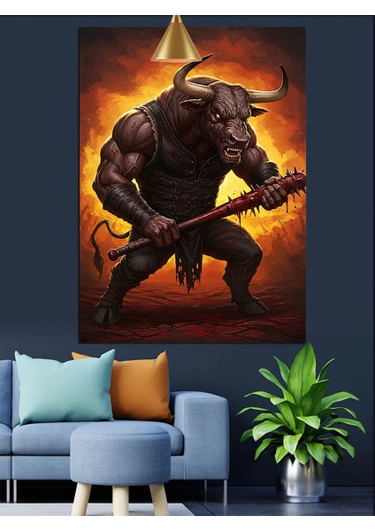 Gitar Çalan Minotor Dekoratif Kanvas - Mdf Ahşap Tablo