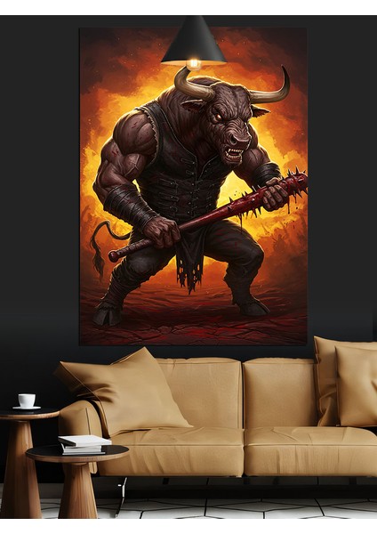 Gitar Çalan Minotor Dekoratif Kanvas - Mdf Ahşap Tablo fiyatları