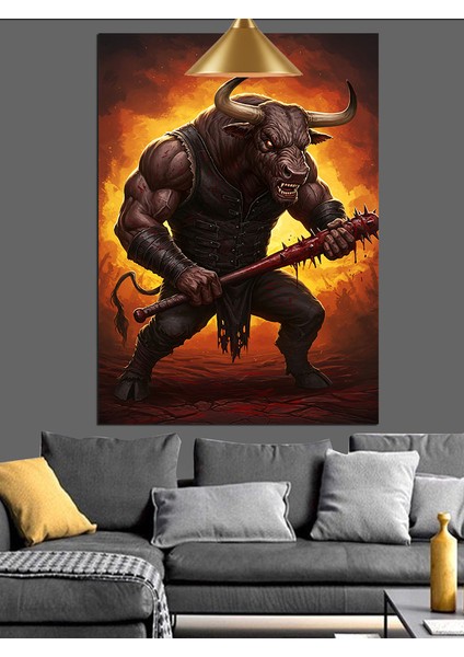 Gitar Çalan Minotor Dekoratif Kanvas - Mdf Ahşap Tablo modelleri