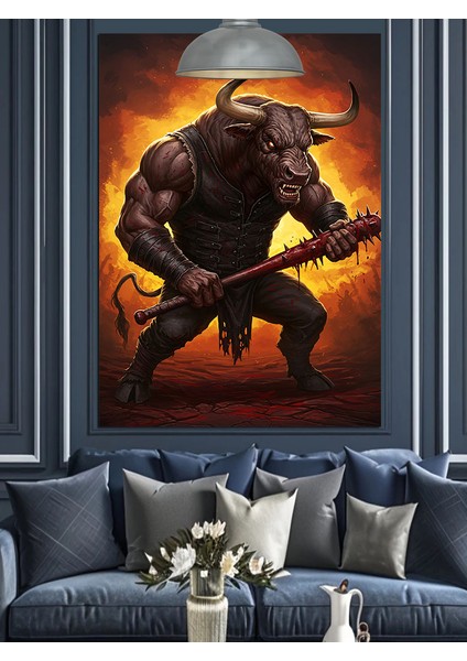 Gitar Çalan Minotor Dekoratif Kanvas - Mdf Ahşap Tablo fırsatları