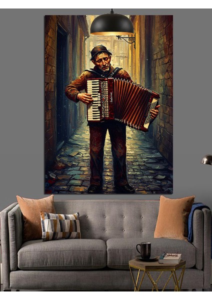 Sokakta Akordeon Çalan Adam Dekoratif Kanvas - Mdf Ahşap Tablo fiyatları