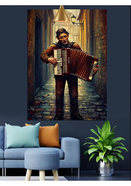 Sokakta Akordeon Çalan Adam Dekoratif Kanvas - Mdf Ahşap Tablo modelleri