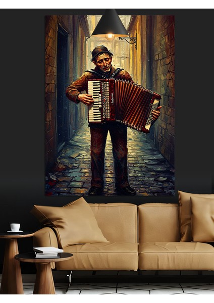 Sokakta Akordeon Çalan Adam Dekoratif Kanvas - Mdf Ahşap Tablo fırsatları