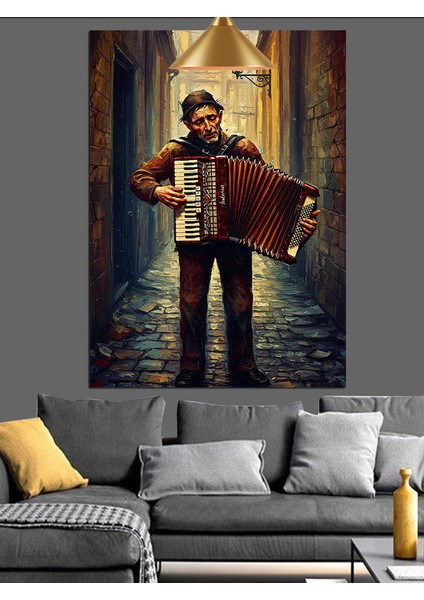 Sokakta Akordeon Çalan Adam Dekoratif Kanvas - Mdf Ahşap Tablo indirimleri