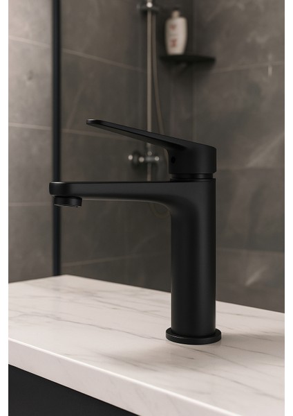 Mat Siyah Banyo Musluğu - Tek Kollu Batarya