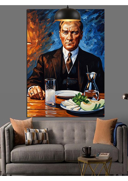 Atatürk Rakı Sofrası Dekoratif Kanvas - Mdf Ahşap Tablo