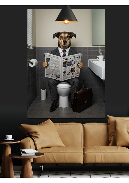Tuvalette Gazete Okuyan Köpek Dekoratif Kanvas - Mdf Ahşap Tablo modelleri