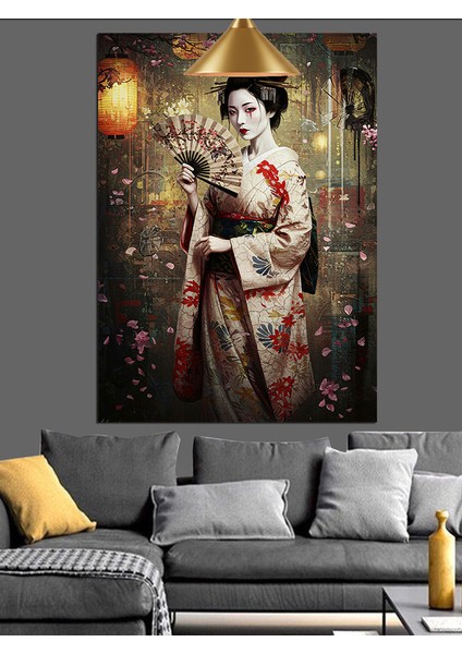 Geleneksel Japon Kadın Dekoratif Kanvas - Mdf Ahşap Tablo