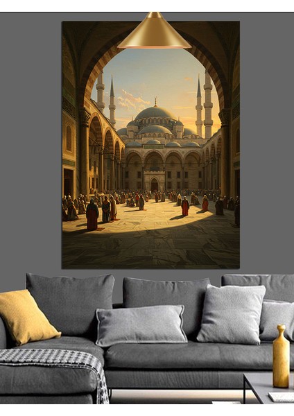 Avluda Büyük Cami Dekoratif Kanvas - Mdf Ahşap Tablo