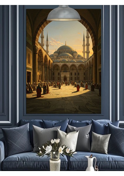 Avluda Büyük Cami Dekoratif Kanvas - Mdf Ahşap Tablo fiyatları