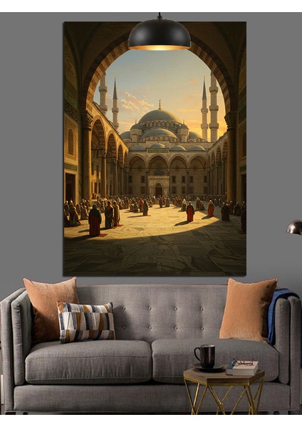 Avluda Büyük Cami Dekoratif Kanvas - Mdf Ahşap Tablo modelleri