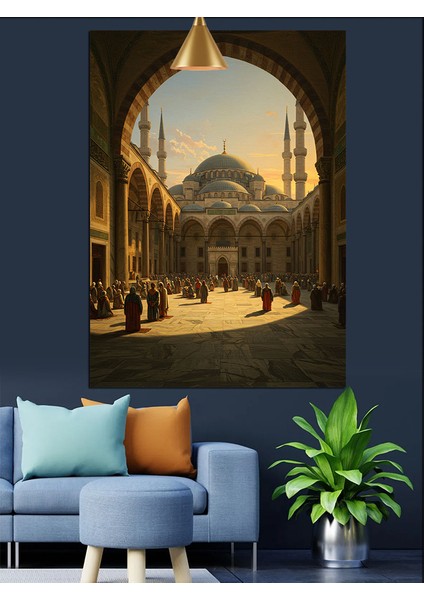 Avluda Büyük Cami Dekoratif Kanvas - Mdf Ahşap Tablo fırsatları