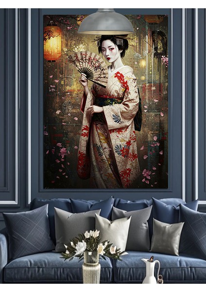 Geleneksel Japon Kadın Dekoratif Kanvas - Mdf Ahşap Tablo fiyatları