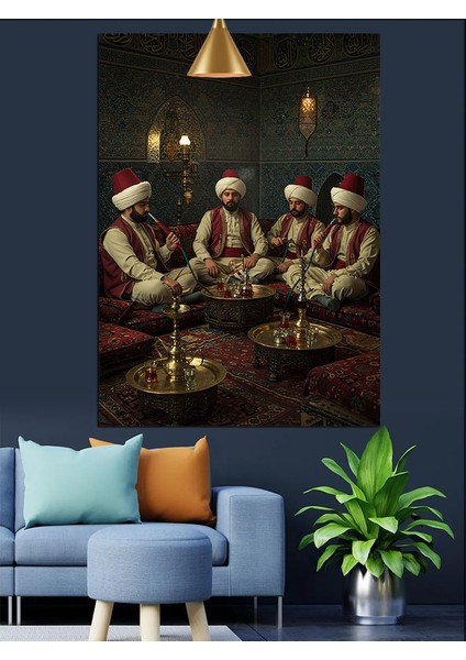 Osmanlı Nargile Sohbet Dekoratif Kanvas - Mdf Ahşap Tablo