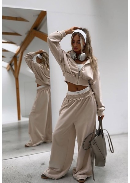 Kadın Yeni Sezon Vizon Renk Fermuar Kapama Eşofman Takımı 2 Parça modelleri