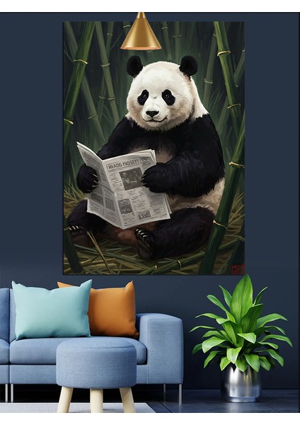 Gazete Okuyan Panda Dekoratif Kanvas - Mdf Ahşap Tablo modelleri