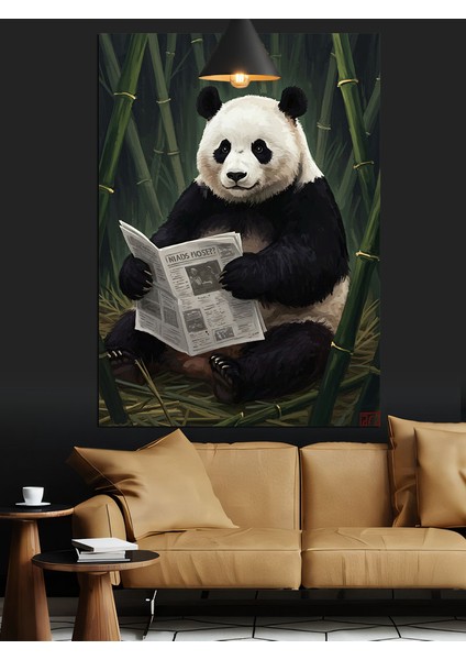 Gazete Okuyan Panda Dekoratif Kanvas - Mdf Ahşap Tablo fırsatları