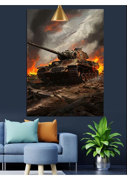 Savaş Alanı Tank Dekoratif Kanvas - Mdf Ahşap Tablo