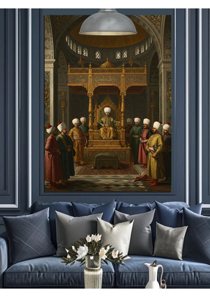 Tahtta Osmanlı Padişah Dekoratif Kanvas - Mdf Ahşap Tablo