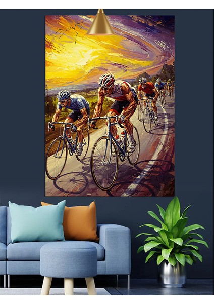 Bisikletçi Grup Yarış Dekoratif Kanvas - Mdf Ahşap Tablo