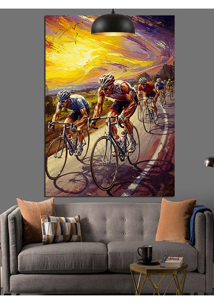 Bisikletçi Grup Yarış Dekoratif Kanvas - Mdf Ahşap Tablo indirimleri