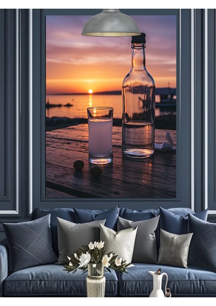 Gün Batımı ve Rakı Dekoratif Kanvas - Mdf Ahşap Tablo