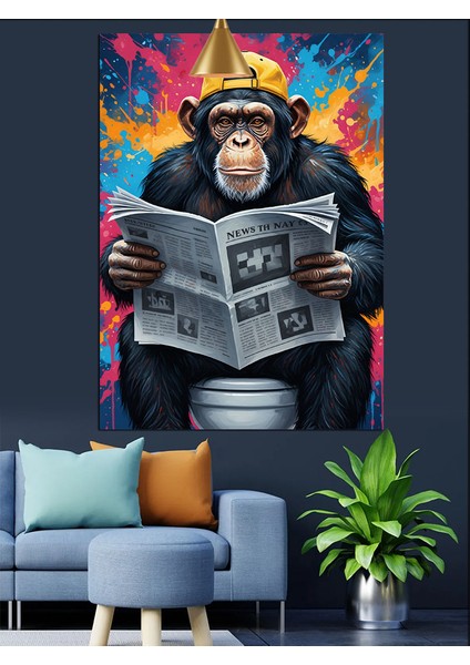 Tuvalette Gazete Okuyan Maymun Dekoratif Kanvas - Mdf Ahşap Tablo fiyatları