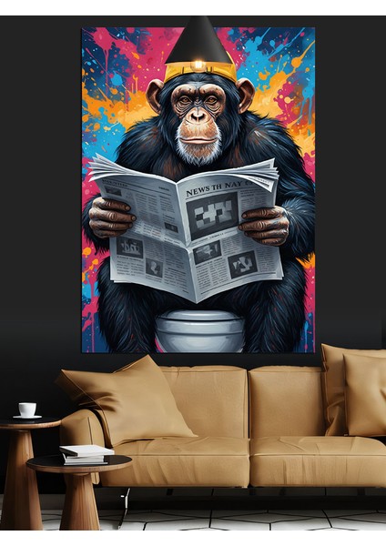 Tuvalette Gazete Okuyan Maymun Dekoratif Kanvas - Mdf Ahşap Tablo modelleri